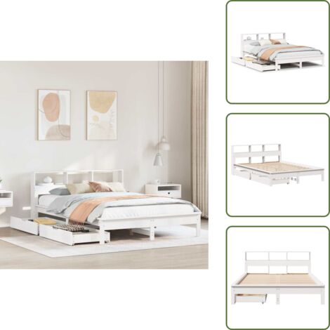 Letto con piedini - vidaXL Letto Libreria senza Materasso Bianco 150x200 cm Legno di Pino - Letto salvaspazio