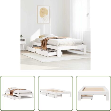 Letto con rete a doghe -  Giroletto senza Materasso Bianco 100x200 cm Legno Massello Pino