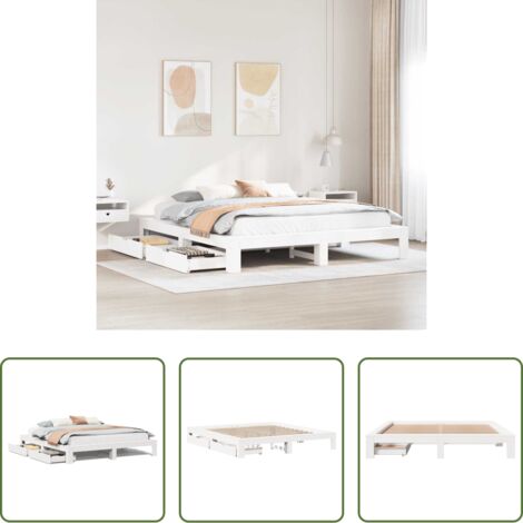 Letto con rete a doghe -  Giroletto senza Materasso Bianco 180x200 cm Legno Massello Pino