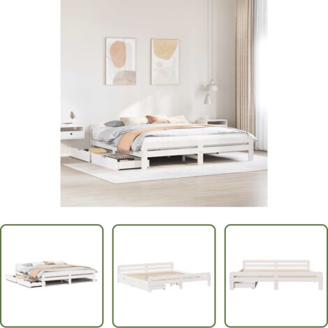 Letto con rete a doghe -  Giroletto senza Materasso Bianco 200x200 cm Legno Massello Pino