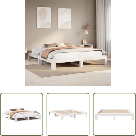 Letto con rete a doghe -  Giroletto senza Materasso Bianco 200x200 cm Legno Massello Pino