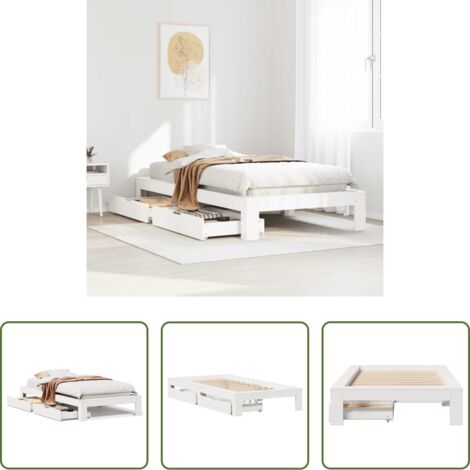Letto con rete a doghe -  Giroletto senza Materasso Bianco 75x190 Legno Massello di Pino