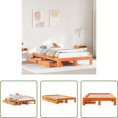 Letto con rete a doghe -  Giroletto senza Materasso Marrone Cera 135x190 cm Legno di Pino