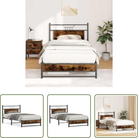 Letto con rete a doghe -  Giroletto senza Materasso Rovere Fumo 100x200 cm in Truciolato
