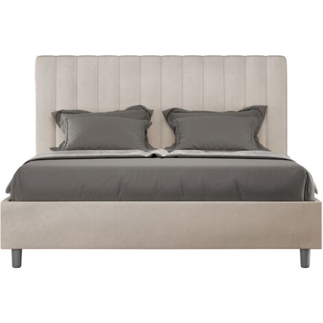 Letto con rete imbottito 160x200 microfibra sabbia Agueda