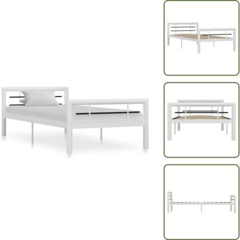 Letto con rete - vidaXL Giroletto Bianco e Nero in Metallo 100x200 cm - Letto per camera da letto
