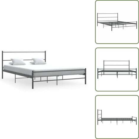 Letto con rete - vidaXL Giroletto senza Materasso Grigio in Metallo 140x200 cm - Letto per materasso 140x200 cm