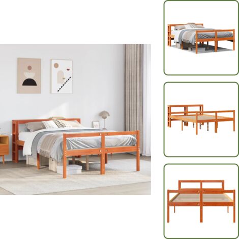 Letto con ripiani - vidaXL Giroletto con Testiera Marrone Cera 120x190 cm Massello Pino - Letto alto