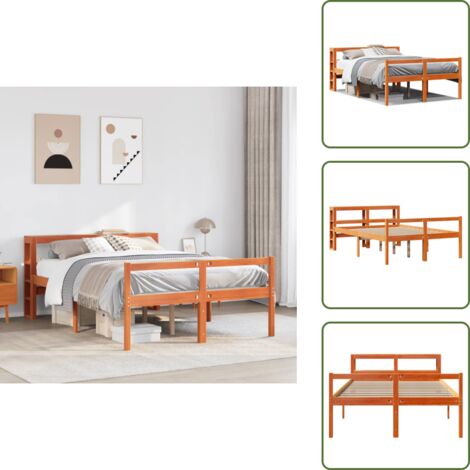 Letto con ripiani - vidaXL Giroletto con Testiera Marrone Cera 150x200 cm Massello Pino - Letto alto