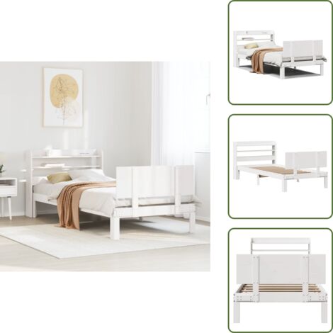 Letto con ripiani - vidaXL Giroletto con Testiera senza Materasso Bianco 100x200 cm - Letto in legno massello