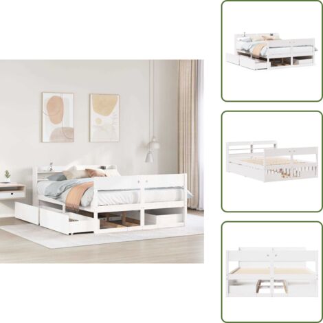 Letto con ripiani - vidaXL Letto senza Materasso Bianco 120x190 cm Legno Massello di Pino - Letto autoportante