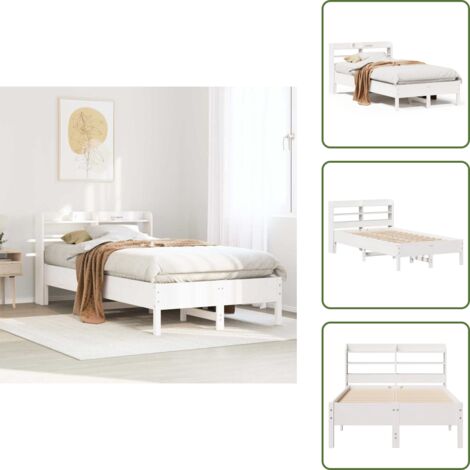 Letto con ripiani - vidaXL Letto senza Materasso Bianco 75x190 in Legno Massello di Pino - Letto in pino