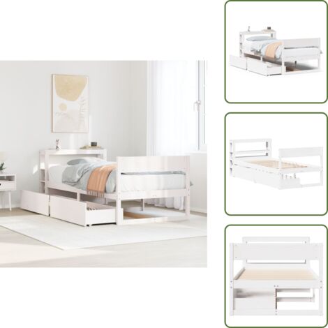 Letto con ripiani - vidaXL Letto senza Materasso Bianco 90x200 cm Legno Massello di Pino - Letto autoportante