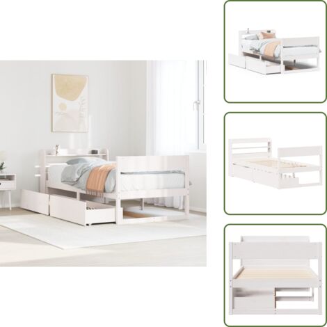 Letto con ripiani - vidaXL Letto senza Materasso Bianco 90x200 cm Legno Massello di Pino - Letto autoportante