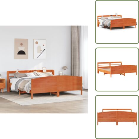 Letto con ripiani - vidaXL Letto senza Materasso Marrone Cera 200x200 cm in Legno di Pino - Letto con base a doghe