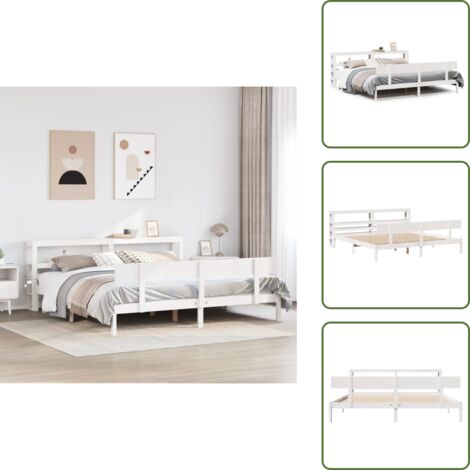Letto con ripiano - vidaXL Letto senza Materasso Bianco 180x200 cm Legno Massello di Pino - Letto autoportante