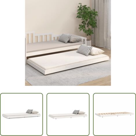 Letto con ruote -  Giroletto senza Materasso Bianco 80x200 cm Legno Massello Pino