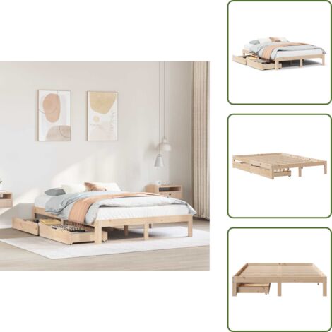 Letto con ruote - vidaXL Giroletto con Cassetti 150x200 cm in Legno Massello di Pino - Letto in pino