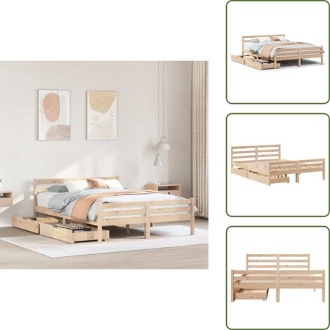 Letto con ruote - vidaXL Letto senza Materasso 135x190 cm in Legno Massello di Pino - Letto con doghe