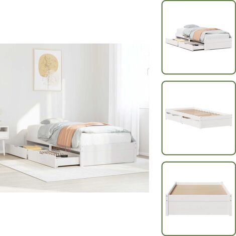 Letto con ruote - vidaXL Letto senza Materasso Bianco 75x190 in Legno Massello di Pino - Letto con rete a doghe