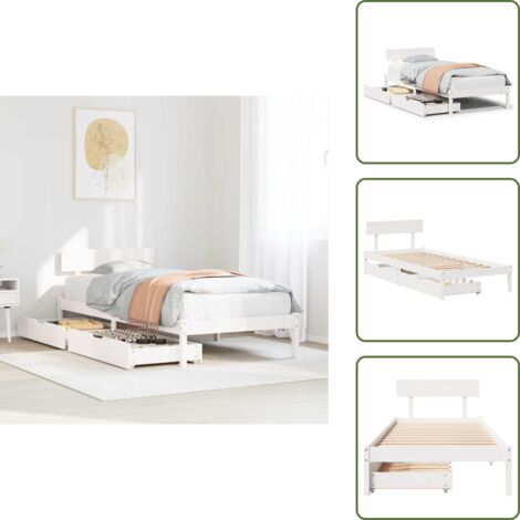 Letto con ruote - vidaXL Letto senza Materasso Bianco 90x190 cm in Legno Massello Pino - Letto con rete a doghe