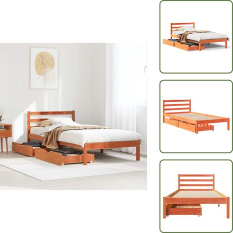 Letto con ruote - vidaXL Letto senza Materasso Marrone Cera 75x190 cm in Legno di Pino - Letto con rete a doghe