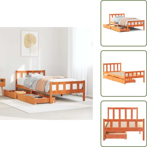Letto con ruote - vidaXL Letto senza Materasso Marrone Cera 75x190 cm in Legno di Pino - Letto con rete a doghe