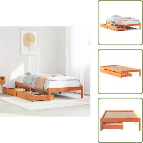 Letto con ruote - vidaXL Letto senza Materasso Marrone Cera 75x190 cm in Legno di Pino - Letto con rete a doghe