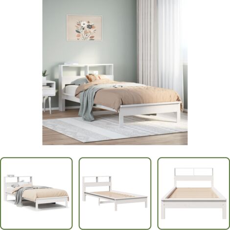 Letto con scaffale -  Letto Libreria senza Materasso Bianco 100x200 cm Legno di Pino