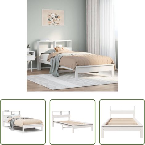 Letto con scaffale -  Letto Libreria senza Materasso Bianco 90x190 cm Massello Pino