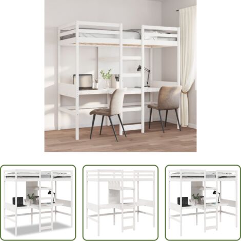 Letto con scrivania -  Giroletto Soppalco senza Materasso Bianco 80x200cm Legno Pino