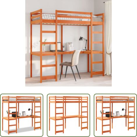 Letto con scrivania -  Giroletto Soppalco senza Materasso Marrone Cera 80x200cm Pino