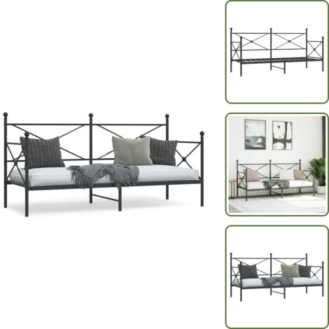 Letto con spazio di archiviazione - vidaXL Dormeuse senza Materasso Nero 80x200 cm in Acciaio - Letto con rete a doghe