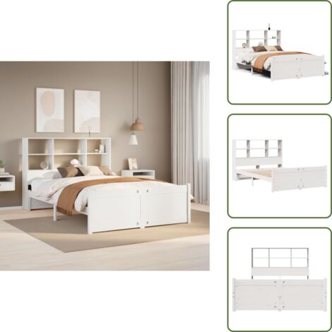 Letto con spazio di stoccaggio - vidaXL Letto Libreria senza Materasso Bianco 140x200 cm Legno di Pino - Letto con pediera
