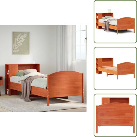 Letto con spazio di stoccaggio - vidaXL Letto Libreria senza Materasso Marrone Cera 100x200 cm in Pino - Letto con pediera