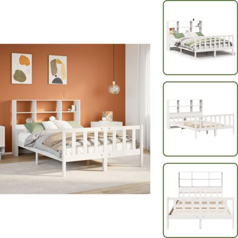 Letto con spazio portaoggetti - vidaXL Letto Libreria senza Materasso Bianco 160x200 cm Legno di Pino - Letto con pediera