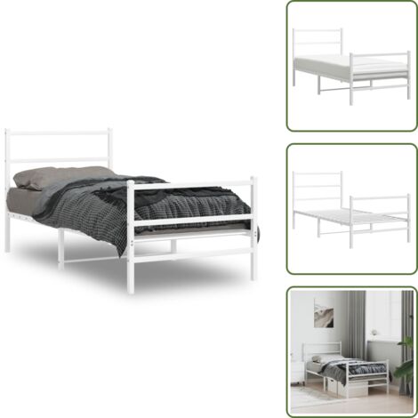 Letto con spazio sotto - vidaXL Giroletto con Testiera e Pediera Metallo Bianco 90x190 cm - Letto con supporto schiena
