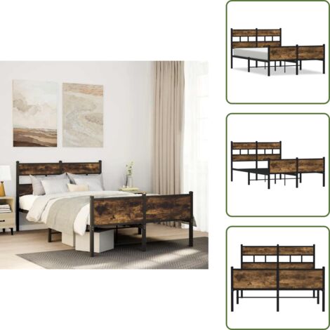 Letto con spazio sotto - vidaXL Giroletto senza Materasso Rovere Fumo 120x200 cm in Truciolato - Letto con testiera e pediera