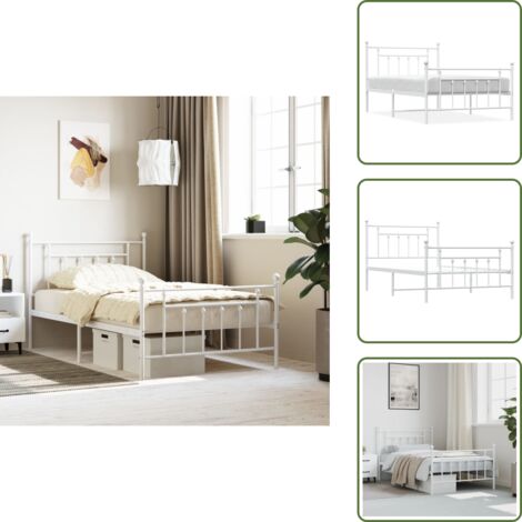 Letto con spazio sottostante - vidaXL Giroletto con Testiera e Pediera Metallo Bianco 107x203 cm - Letto con supporto per materasso