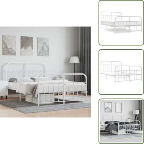 Letto con spazio sottostante - vidaXL Giroletto con Testiera e Pediera Metallo Bianco 140x190 cm - Letto con supporto per materasso