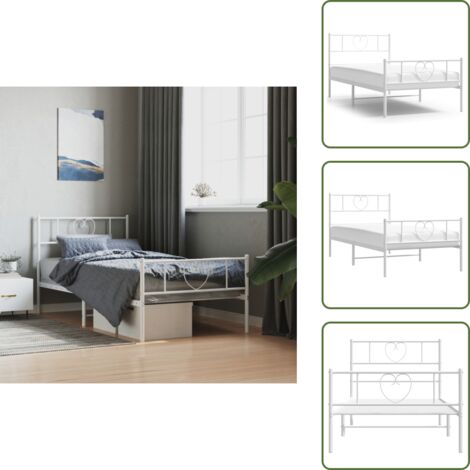 Letto con spazio sottostante - vidaXL Giroletto con Testiera e Pediera Metallo Bianco 90x190 cm - Letto con supporto per materasso