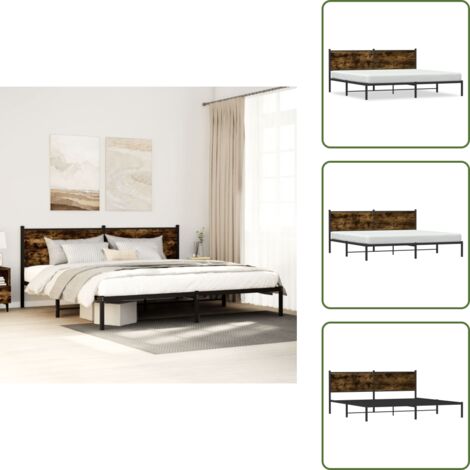 Letto con spazio sottostante - vidaXL Giroletto senza Materaso in Metallo Rovere Fumo 200x200 cm - Letto con doghe in metallo