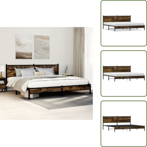 Letto con spazio sottostante - vidaXL Giroletto senza Materaso in Metallo Rovere Fumo 200x200 cm - Letto con doghe in metallo