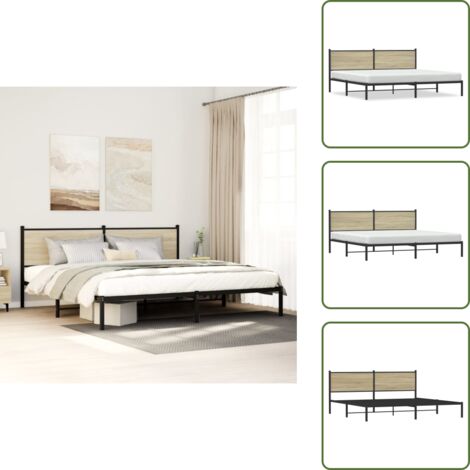 Letto con spazio sottostante - vidaXL Giroletto senza Materaso in Metallo Rovere Sonoma 200x200 cm - Letto con doghe in metallo