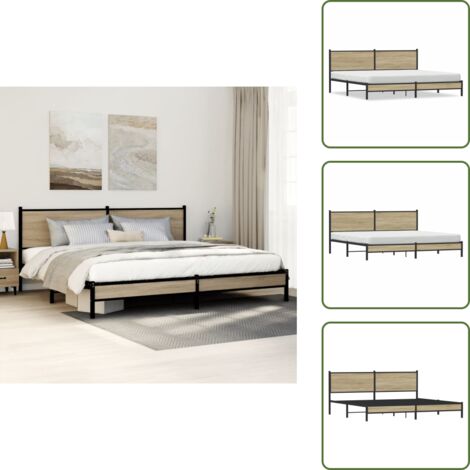 Letto con spazio sottostante - vidaXL Giroletto senza Materaso in Metallo Rovere Sonoma 200x200 cm - Letto con doghe in metallo