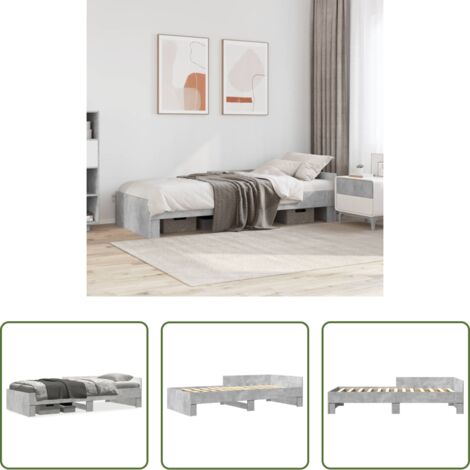 Letto con sponde -  Giroletto Grigio Cemento 90x190 cm in Legno Multistrato