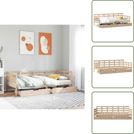 Letto con sponde - vidaXL Dormeuse con Cassetti 90x190 cm in Legno Massello Pino - Letto rustico