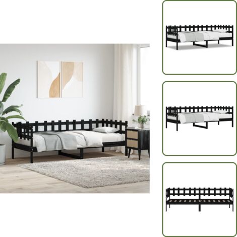 Letto con sponde - vidaXL Dormeuse Nera 80x200 cm in Legno Massello di Pino - Letto multifunzione
