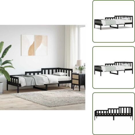 Letto con sponde - vidaXL Dormeuse Nera 80x200 cm in Legno Massello di Pino - Letto multifunzione