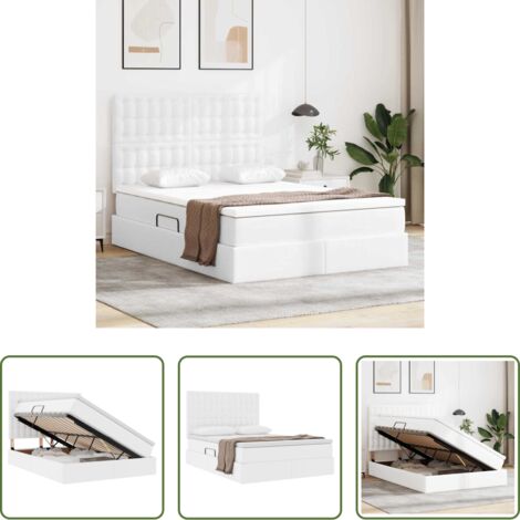 Letto con stoccaggio -  Letto con Contenitore Bianco Puro 140 x 200 cm Pelle Sintetica